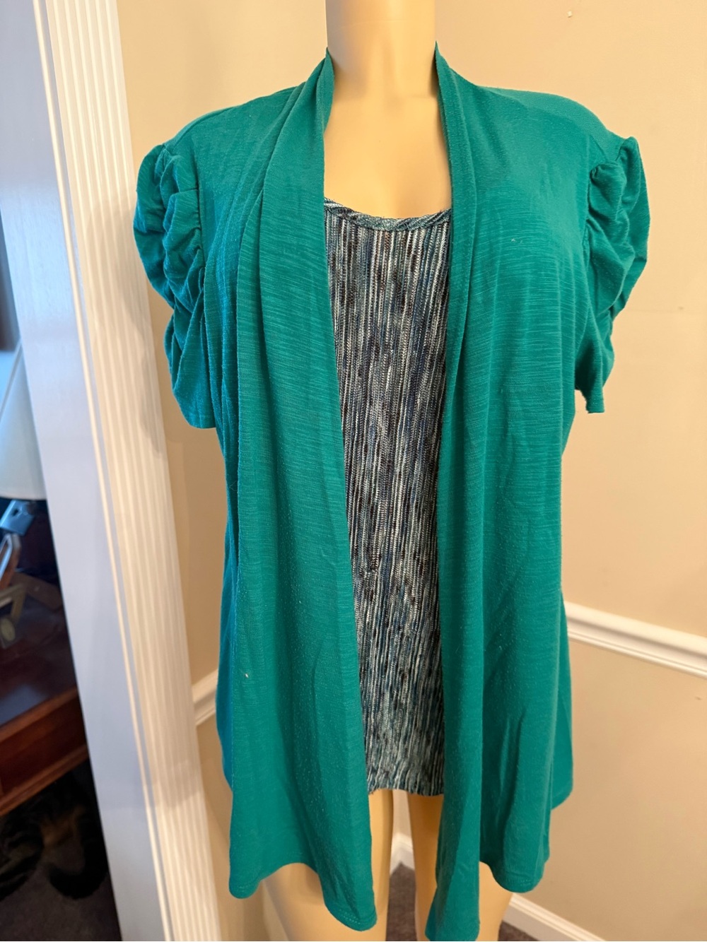 Kim Rogers Teal Short Sleeve Faux Twin Knit Tee